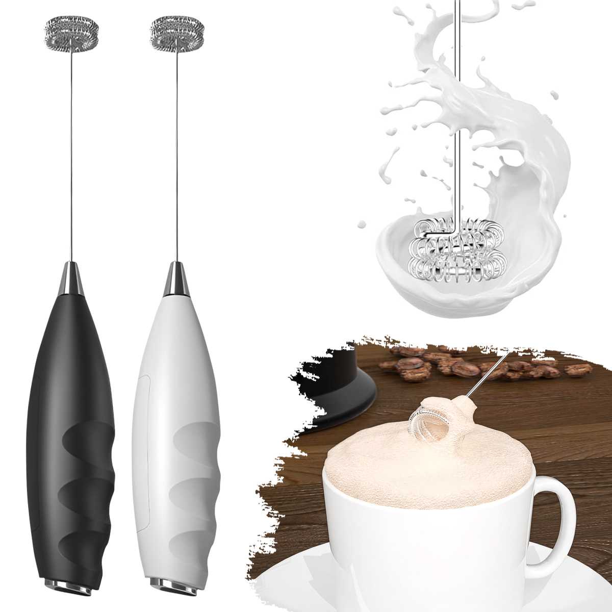 Healthy Kitchen Gadgets - Montalatte Elettrico per Caffè, Frullino Elettrico